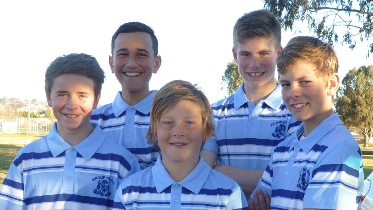 BOUND FOR TUMUT: Angus Wilson (Bloomfield), Addison Williams (Bloomfield), Ben Blimka (Bloomfield), Liam Kennedy (CYMS) and Ben Norris (CYMS) will represent Group 10 today and tomorrow. Photo: CONTRIBUTED