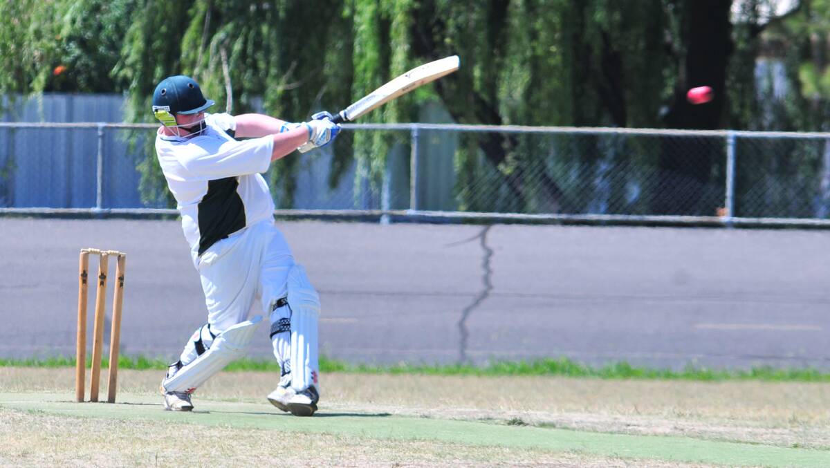 BANG: CYMS' Aaron Kilkeary hits out in his side's four-wicket loss to Orange City at Moulder Park. Photo: JUDE KEOGH 0208mouldercrick4