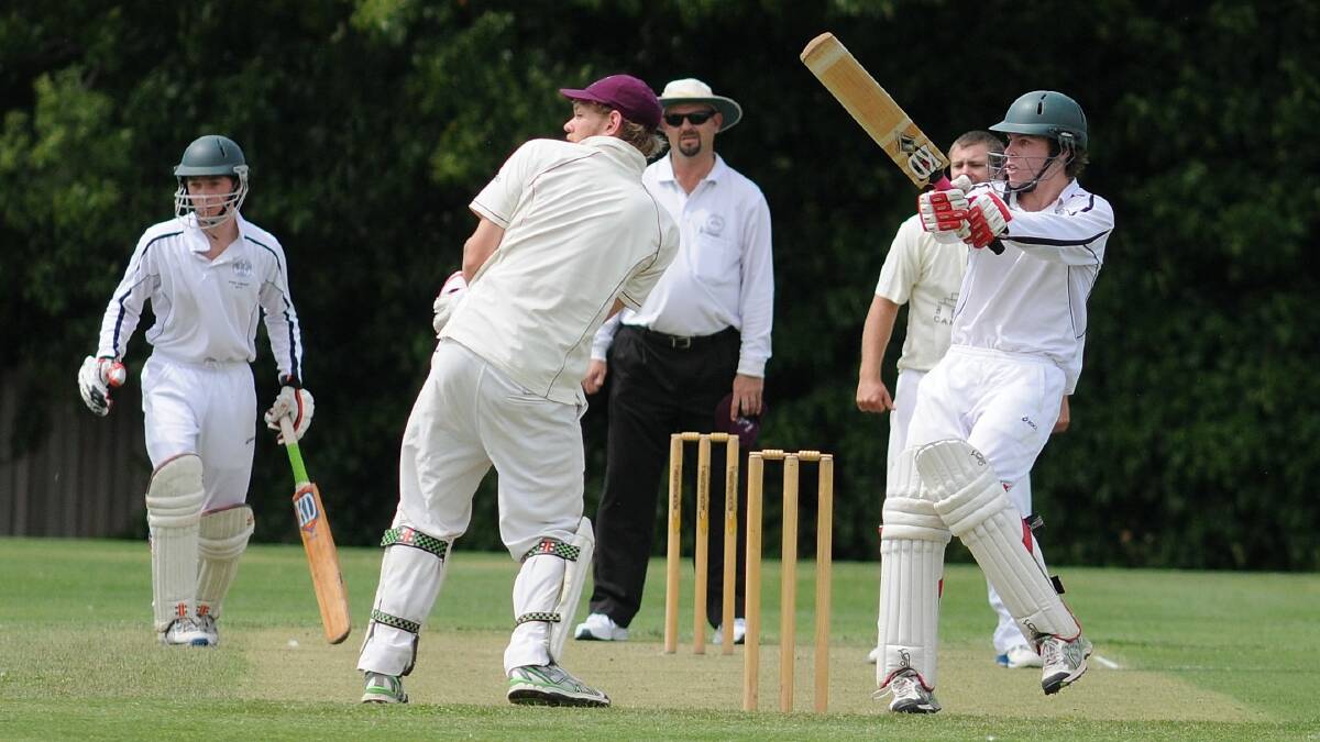 COP THAT: Kinross will be required to bat again at some stage during today's second day against Cavaliers, and more shots like this from Max Manson will be crucial. Photo: STEVE GOSCH 1122sgcrick3