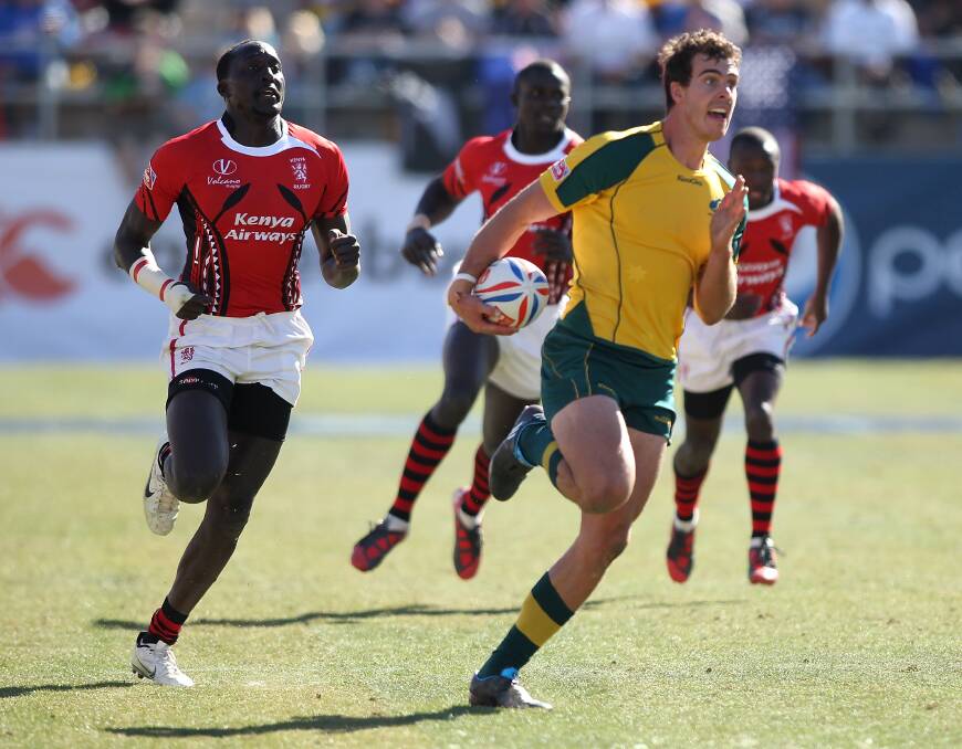 LIGHTNING: Canowindra's John Grant, pictured playing for the Australian sevens team, will line up with the NSW Country Eagles today in their NRC match against the Melbourne Rising. Photo: GETTY IMAGES.