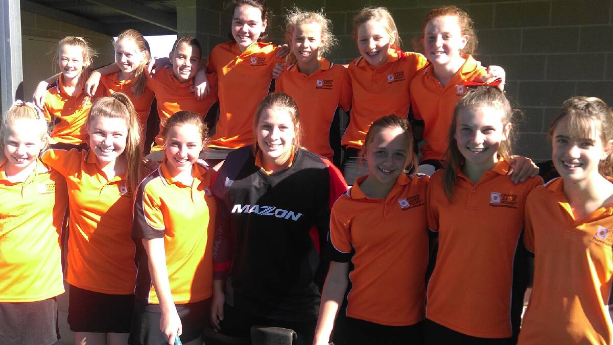 GANGBUSTERS: Orange's under 13 side, (back, from left) Mikayla Morris, Isabel Howarth, Rylie Summerfield, Dempsey Bryant, Phoebe Litchfield, Chloe Baker, Amy Hampton, (front) Ally Cook, Emily Gould, Pip Mannix, Kimberly Keil, Haidee Watson, Heidi Townsend and Katelan Philpott. Photo: CONTRIBUTED