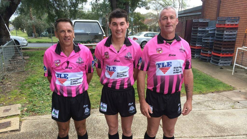 MOVING ON UP: Willy Barnes, Billy Greatbatch and Nick Lander before Sunday’s Group 10 premier league game at Cowra. Photo: contributed