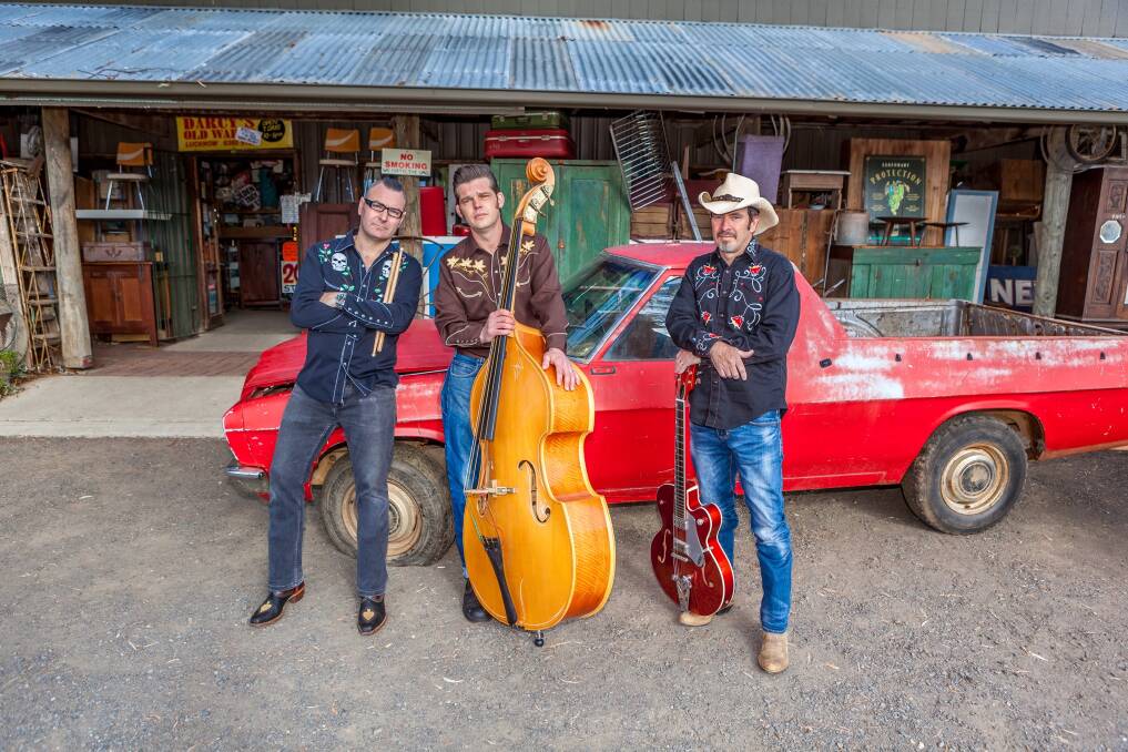 ROCKABILLY: Ebo "Wrecking Ball" Brown, Peter "Felix Albert" Thoms and Hugh "Hot Rod" Brown will perform at Jam Orange's Making Americana Great Again. Photo: SUPPLIED