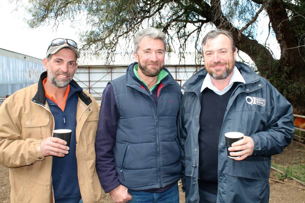 Phil Salter from ‘Greydene’ near Manildra,Sean Quigley from ‘Moolahway’ near Manildra and Quality Wool's Anthony Windus. Photo: SUPPLIED
