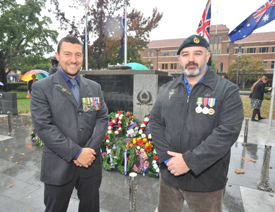 SERVICE: Servicemen Benjamin Johnston and Russell Tyler after Tuesday's service in Robertson Park.