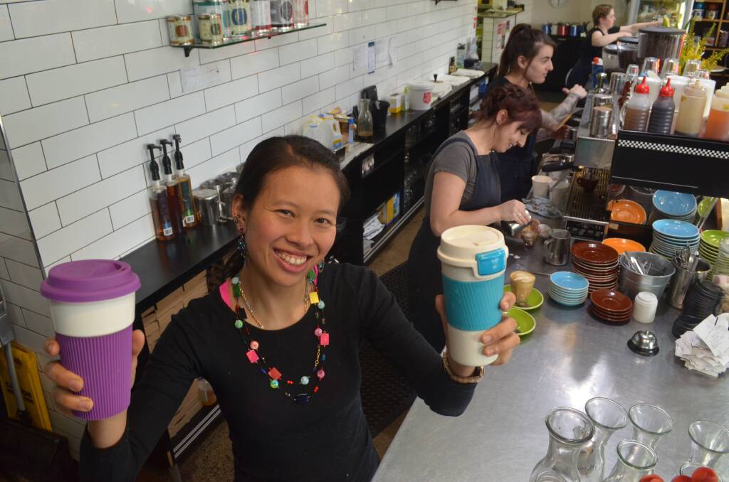 CUP HALF FULL: Ruby Gleeson said Factory Espresso is offering a discount for people who use a reusable takeaway cup.