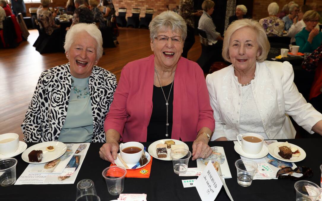 ALL SMILES: Inner Wheel members Barbara Ferguson, Betty Rowney and Margaret Brown enjoy afternoon tea. Photo: ANDREW MURRAY 1007amsoc17381