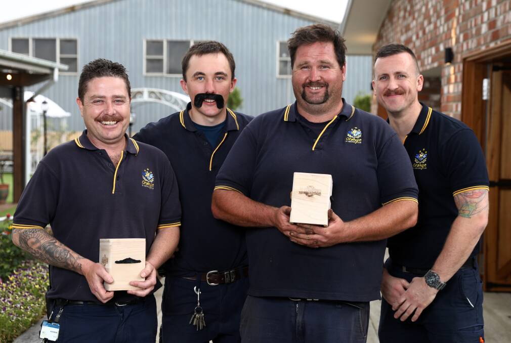 CELEBRATION: The Greenhouse of Orange will host the Movember Challenge and staff memebrs Andrew McMillan, Will Parish, Phil Hutchinson and Joshua Turnbull are ready. Photo: ANDREW MURRAY 1122ammov2