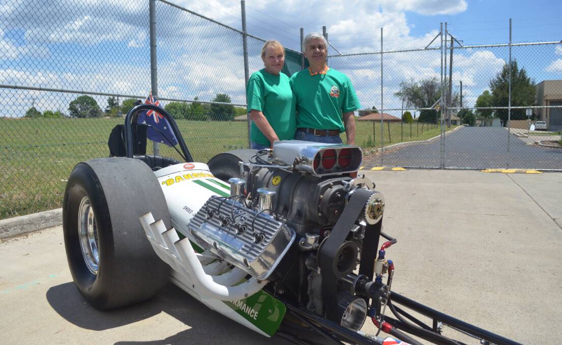 LOUD: Jude and Ross Preen with 'Banshee' their vintage top fuel dragster. Photo: DECLAN RURENGA