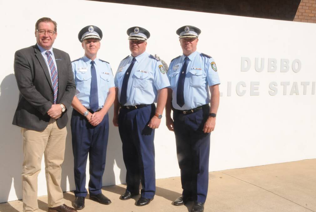 FLYING SQUADS: Police Minister Troy Grant, Police Commissioner Michael Fuller, Deputy Commissioner Gary Worboys and Western Region commander Assistant Commissioner Geoff McKechnie. Photo: ORLANDER RUMING