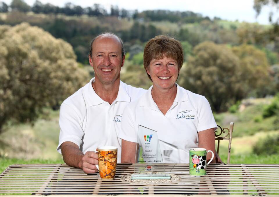 NEXT MOVE: Lakeview Luxury Cabins Trevor and Pam King are planning to win a gold NSW Tourism Award in 2018 for self-contained accommodation. Photo: ANDREW MURRAY 1128amnsw4