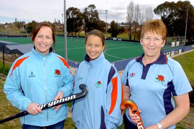 BACK IN BLUE: Orange's Mel Hope, Alex Murray and Sue Hope will represent NSW in this year's Australian Veterans Women's Hockey Championships.