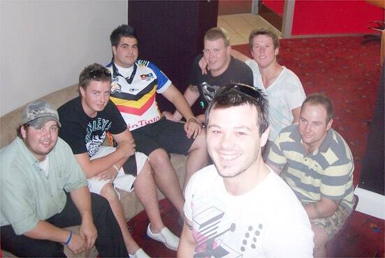 YOUNG CHARGES: (From left) Kieran Copeland, Kieran Foley, Michael Newman, Nic Coombes, Daniel Roach, Tim Trudgett and Troy Sweeting (front) will join Manildra for the 2009 Woodbridge Cup season Photo: BEN DREWE       1223bdrhinos