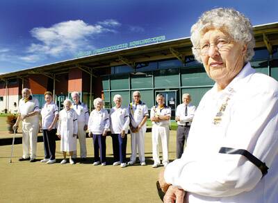 NOT HAPPY: Bowlers from Orange Ex-Services Bowling Club, including Les Formby, Jenny Lenon, Jean Reed, Bob Reed, Hilma Rauchle, Jessie Rodwell, Bede Cassidy, Keith Hazzard and Ron Murray, with Gloria Formby in the foreground, want members to wear a black armband next week when the last bowl is rolled on the Anson Street site.