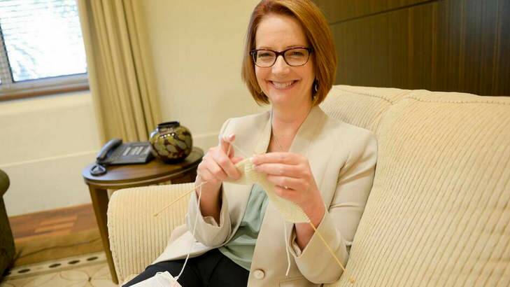 A pic posted by the Prime Minister on her Twitter feed recently. Julia Gillard has been photographed knitting in the Australian Women's Weekly. Photo: Leigh Henningham