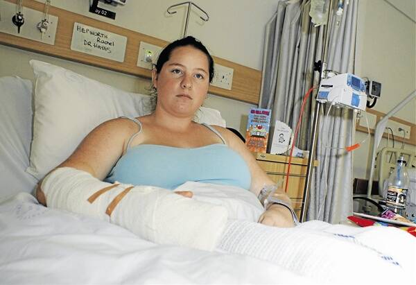 RECOVERING: Rachel Hepworth in Orange hospital after the attack.