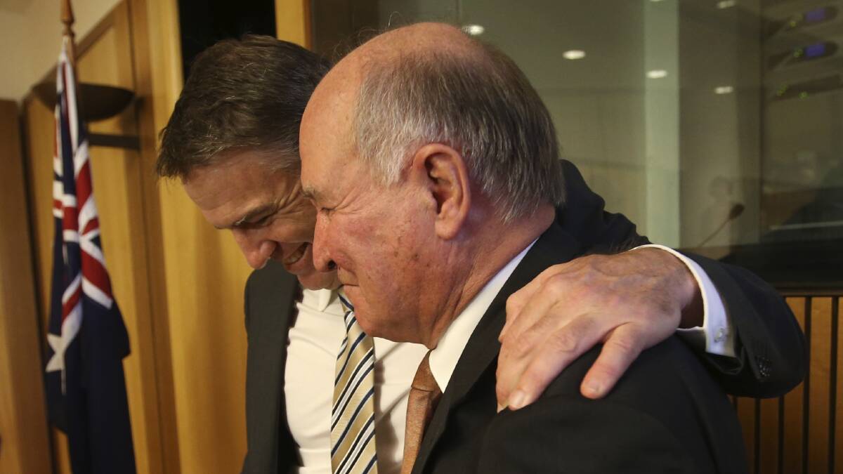 Independent MPs Rob Oakeshott and Tony Windsor bid farewell to politics. Photo: ANDREW MEARES
