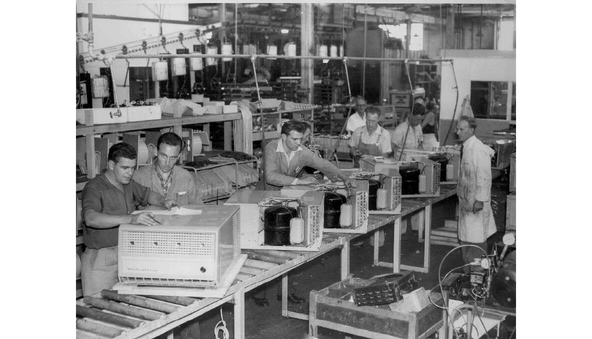 Boers10: Ferdi Boers, second left, as a leading hand in the air conditioning area at the Email factory, 1962. Photo courtesy Ferdi Boers.