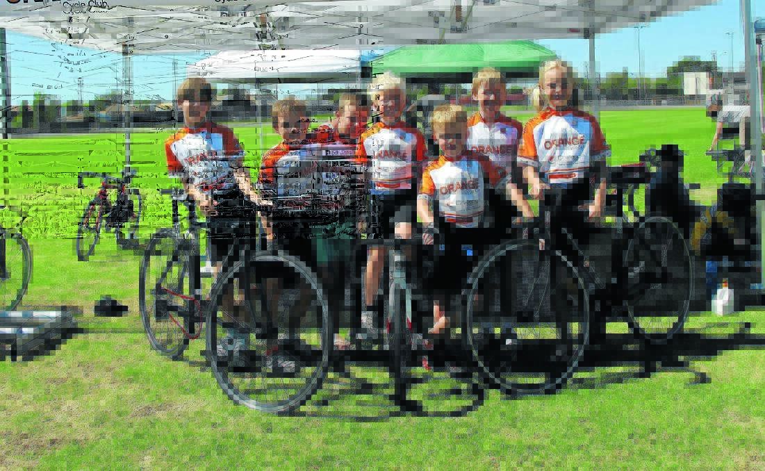 YOUNG GUNS: Orange Cycle Club junior members made great debuts at the NSW Track Championships. Pictured are (from left) Max Ringbauer, Xavier Bland, Jarrod Barnes, Oliver Chandler-Sullivan, Damien Chopping, Adrian Ringbauer and Jemima Richards. Absent: Aidan Barnes. Photo contributed