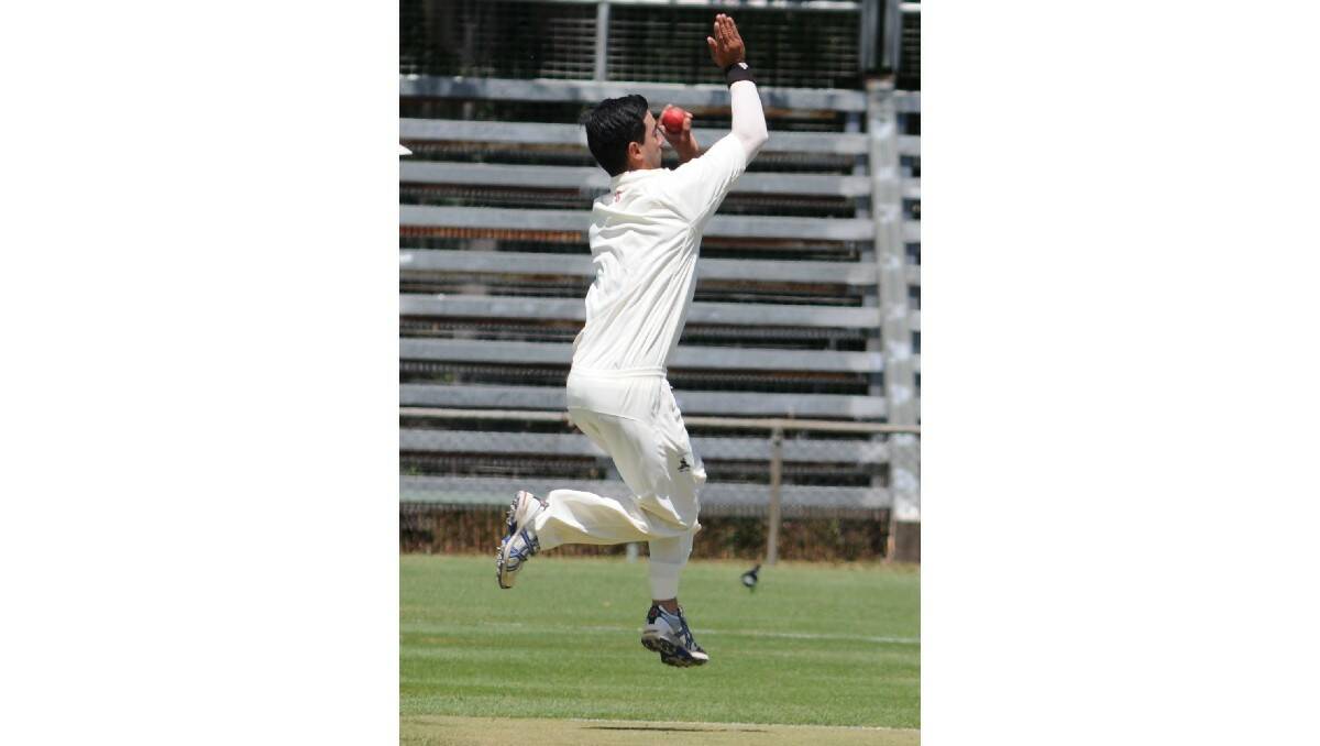 CRICKET: Cavaliers Greg Martin bowling against Centrals in ODCA first grade at Wade Park. Photo: STEVE GOSCH