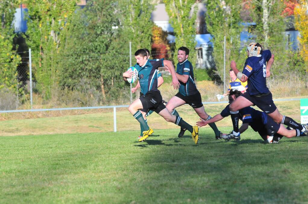 ON THE FLY: Orange Emus fullback Carter Hirini slices through a gap in Blowes Clothing Cup action.