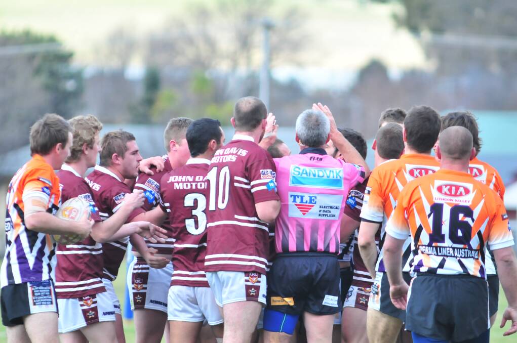 BEAR HUG: There's no love lost between Lithgow and Blayney at King George Oval.