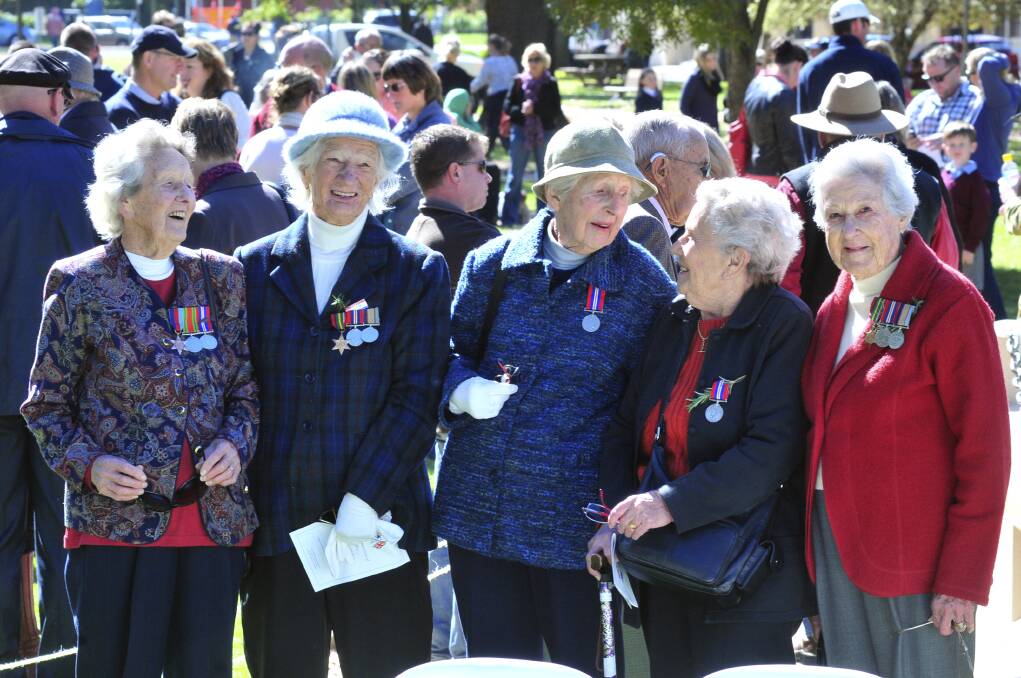 WOMEN OF WAR: Dot Floyd, Jill Brough, Ruth Clarke, Gillie Street and Joan Kemp. Photo: JUDE KEOGH