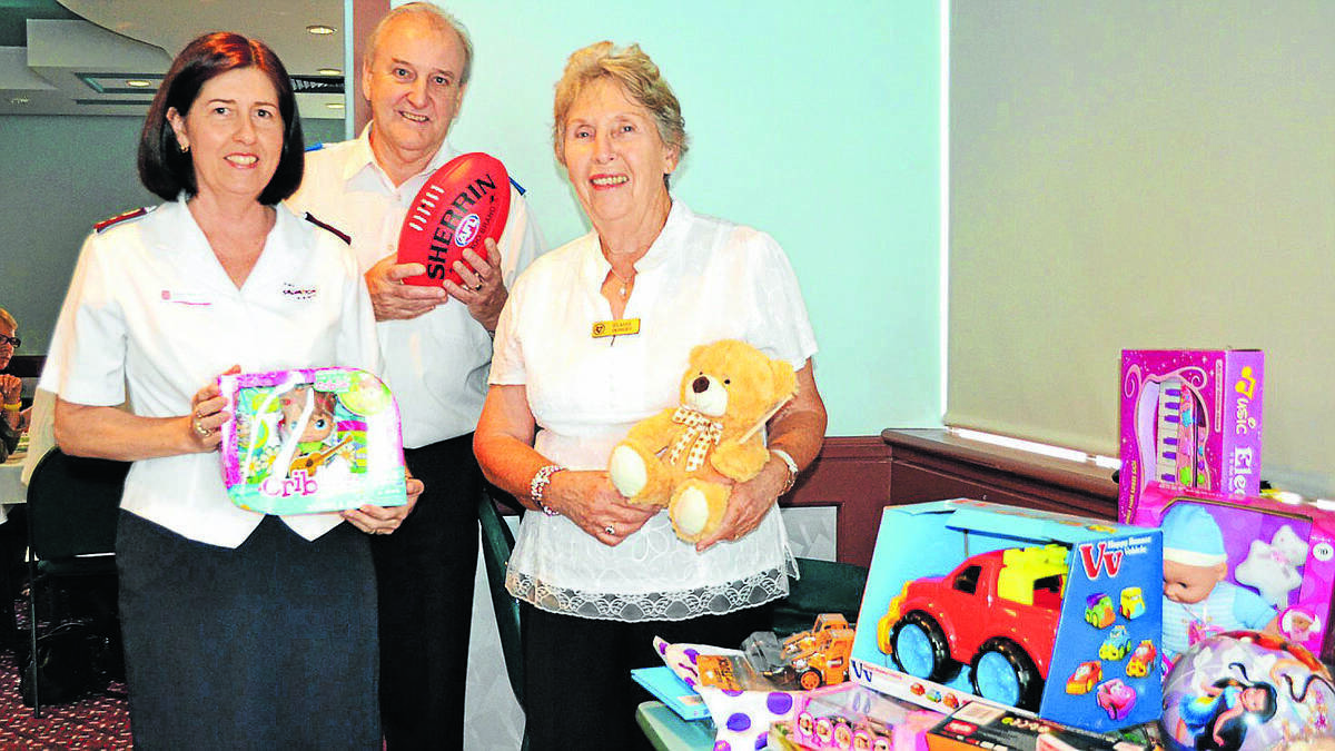 COWRA: With Christmas only three weeks away, Cowra VIEW Club has made a generous toy donation, helping out families finding it a little tough to get presents under the tree this year. Salvation Army Captain Louise Beamish and husband and Salvation Army officer Sean Beamish are presented with the Cowra VIEW club's toy donation for VIEW club member Elaine Donges.