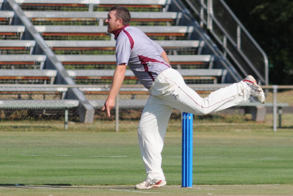 Cavaliers Brad Wright at the bowling crease against Orange City at Wade Park on Wednesday night. Photo: STEVE GOSCH