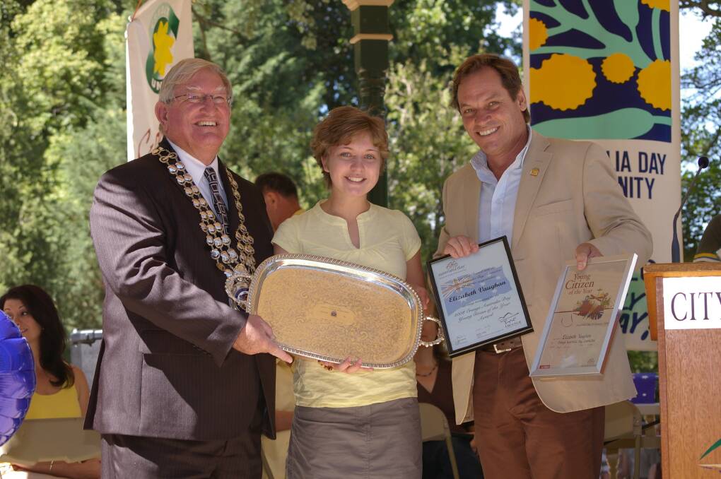 2008: Orange Young Citizen of the Year - Libby Vaughan, pictured with Orange mayor John Davis and Australia Day Ambassador Scott McGregor.