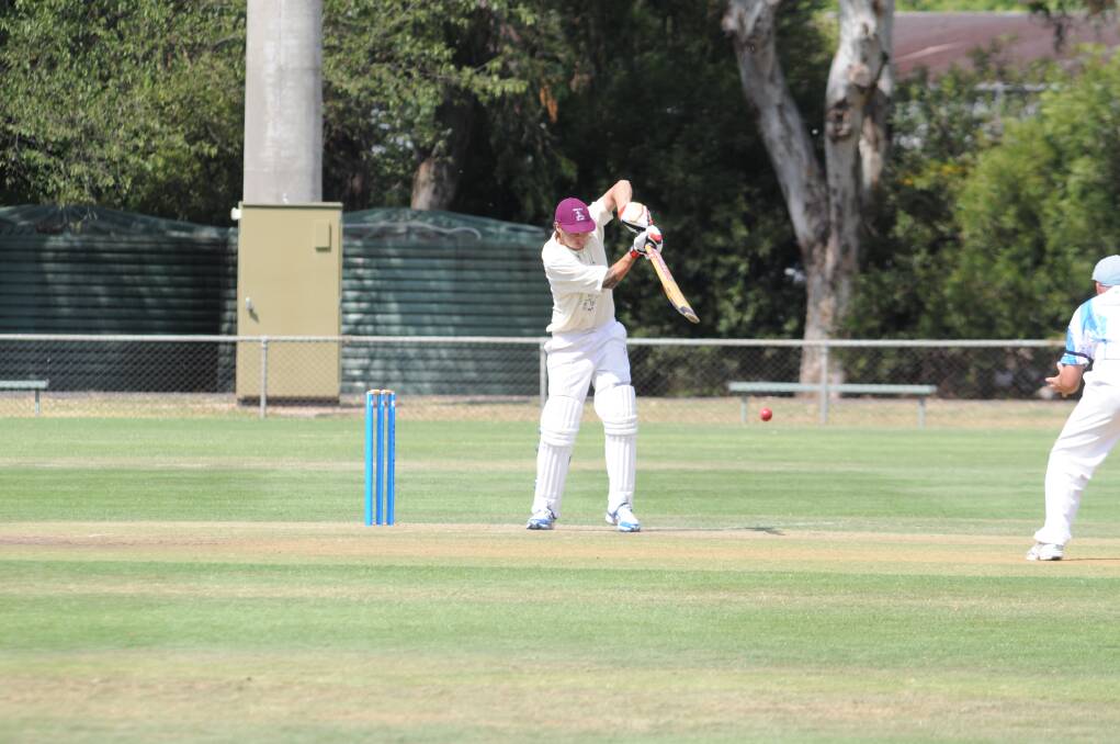 CRICKET: Cavaliers' Luke Wilson at the crease against Waratahs in the ODCA first grade fixture at Wade Park on Saturday. Photo: LUKE SCHUYLER