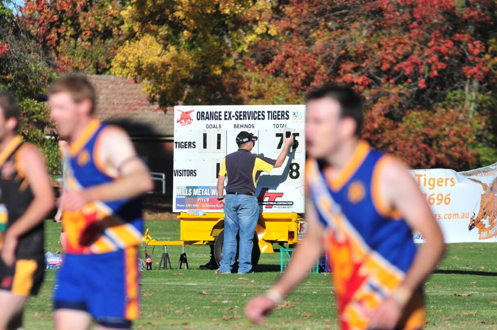 HIGHER AND HIGHER: Orange Tigers scoreboard attendant can't keep up with the black and golds goalkicking.