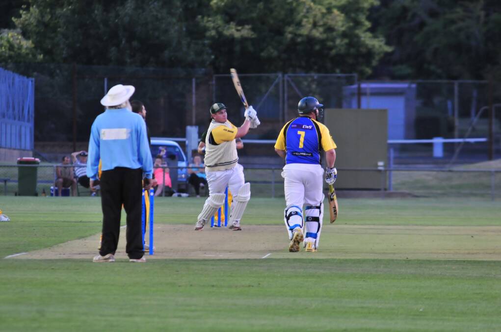 CRICKET: Orange City skipper Matt Findlay hits out against Blayney in a Royal Hotel Cup game at Wade Park on Friday night. Photo: JUDE KEOGH