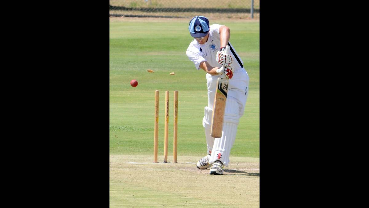 Kinross skipper Toby Polkinghorne is dismissed in his team's ODCA first grade game against Cavaliers at Riawena Oval on Saturday. Photo: STEVE GOSCH