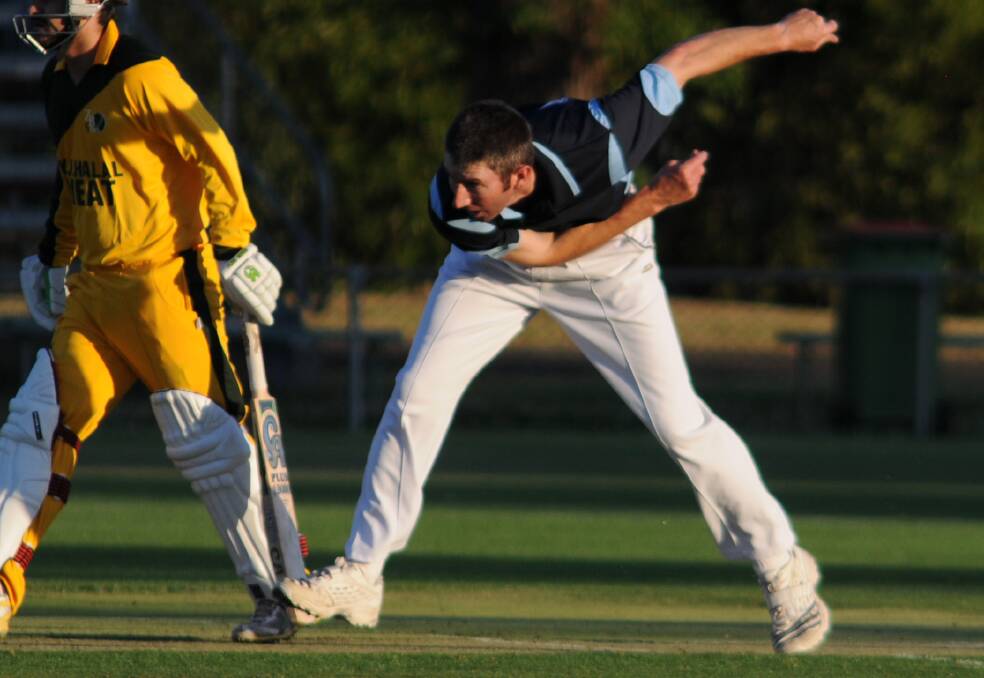 CRICKET: Molong's John Mulhall against Blayney in the Royal Hotel Cup game at Wade Park on Friday night. Photo: STEVE GOSCH
