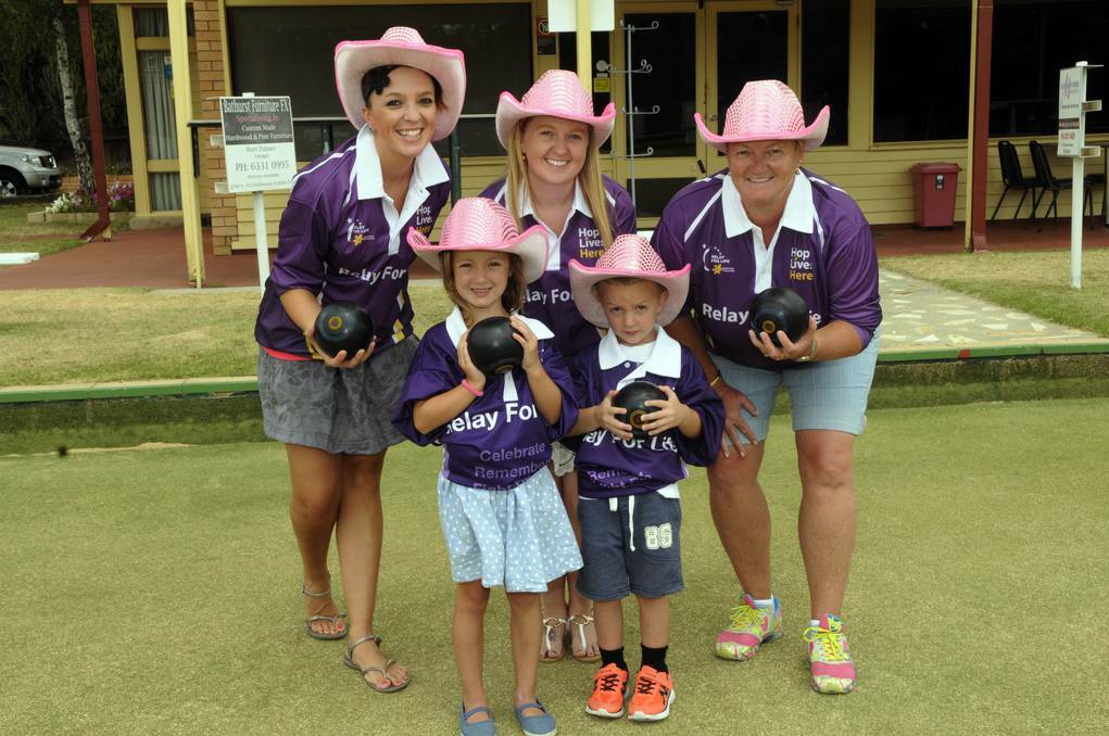 BATHURST: Relay for Life Family Fun day organisers Carissa Clair, Shireen Healey and Trudi Clair with Arabella Clair and Cooper Healey at Majellan Bowling Club. Photo: Phill Murray 012314prelay