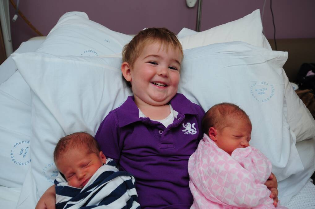 Syd Bruce Gosper and Penny Rose Gosper, pictured with older sister Darby, were born on February 21. Their parents are Tracey and Chris Gosper.
