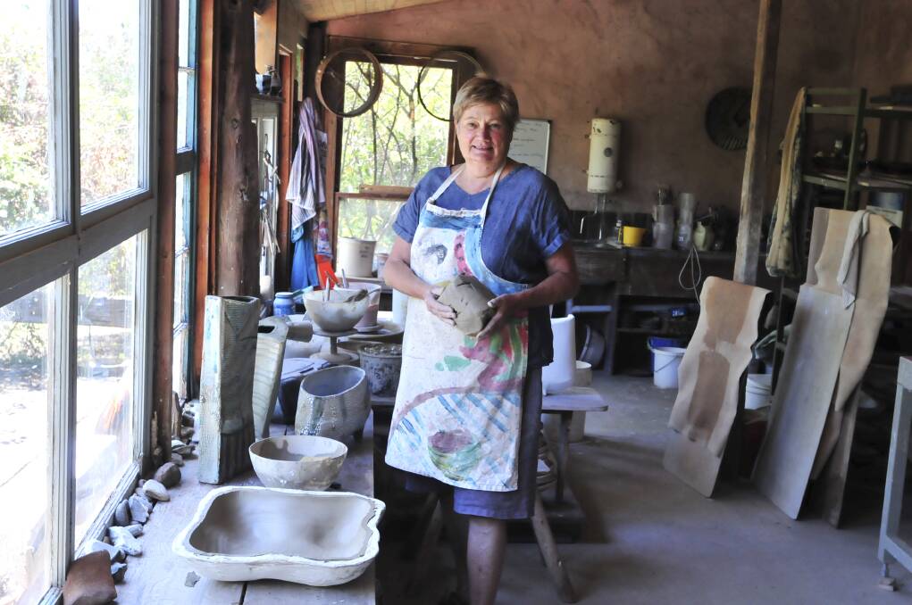 HARD AT WORK: Borenore's Ros Auld hard at it in her workshop. Photos: JUDE KEOGH