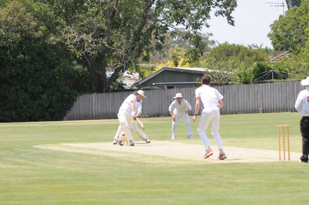 CRICKET: Kinross' Tommy Rogers bowls to Centrals' Mick Walker in their ODCA first grade game at Kinross on Saturday. Photo: LUKE SCHUYLER