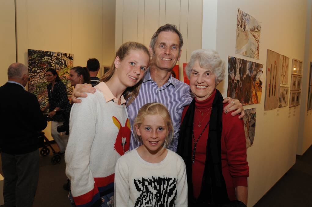 ART EXHIBITION: Freya and Portia Hawke with Stephen and Val Nugent. Photo: STEVE GOSCH