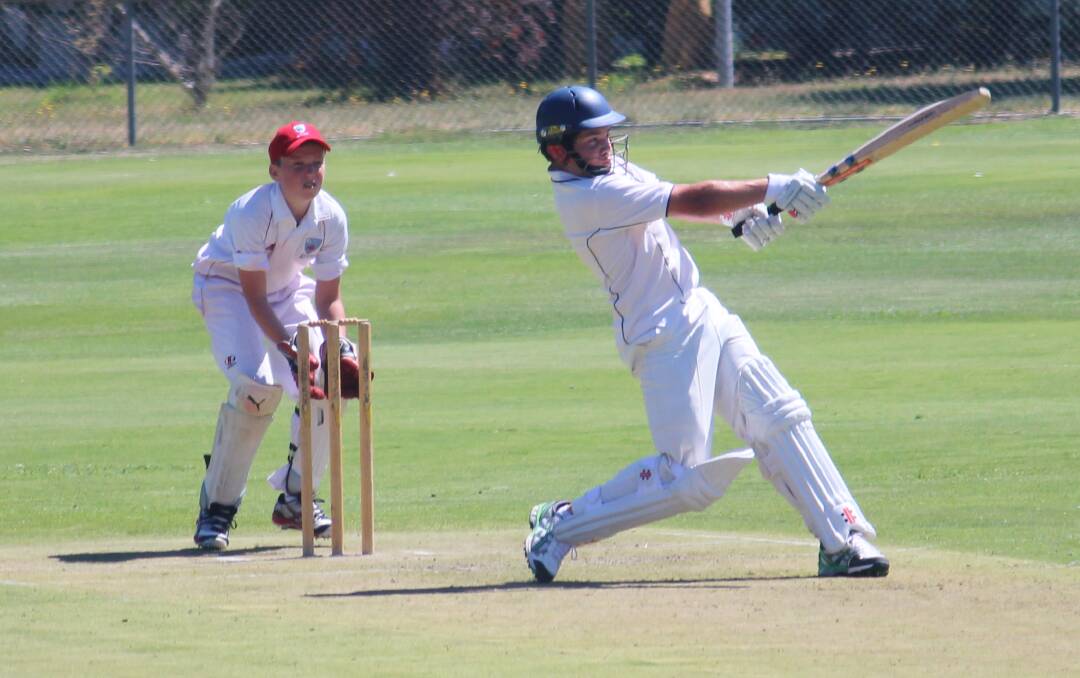 Mitchell's Michael Hannelly hits out against Illawarra at Riawena Oval on Tuesday. Photo: MELISE COLEMAN