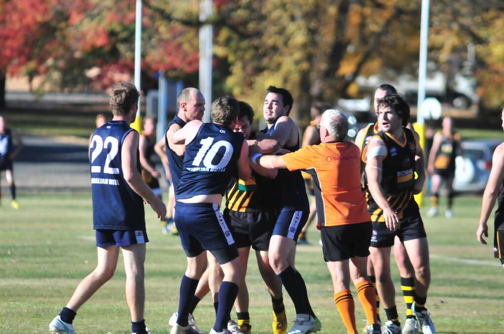 NO LOVE LOST: The Orange Tigers and Cowra Blues have a love hate relationship, with the hat part emphasised each time they face each other in the Central West AFL premiership.