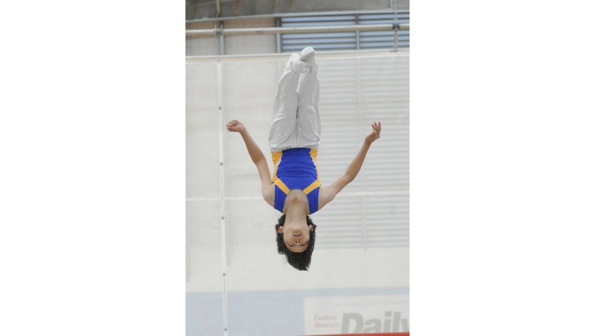 HEAD FIRST: Eammon Wilde at the NSW Gymnastics championships in Orange. photo: JUDE KEOGH