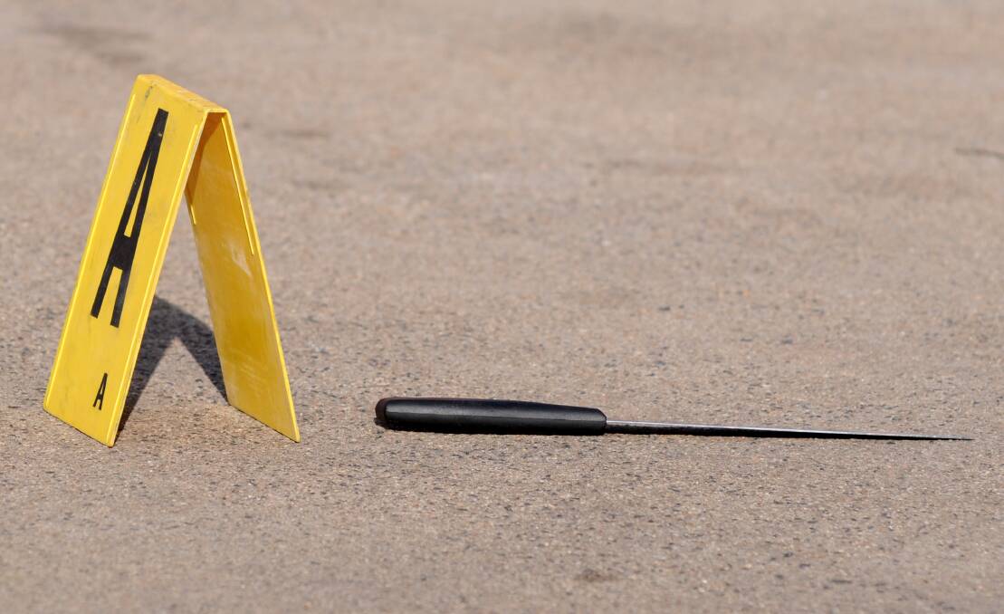 WEAPON: A knife at the scene of a stabbing in Orange. Photo: STEVE GOSCH