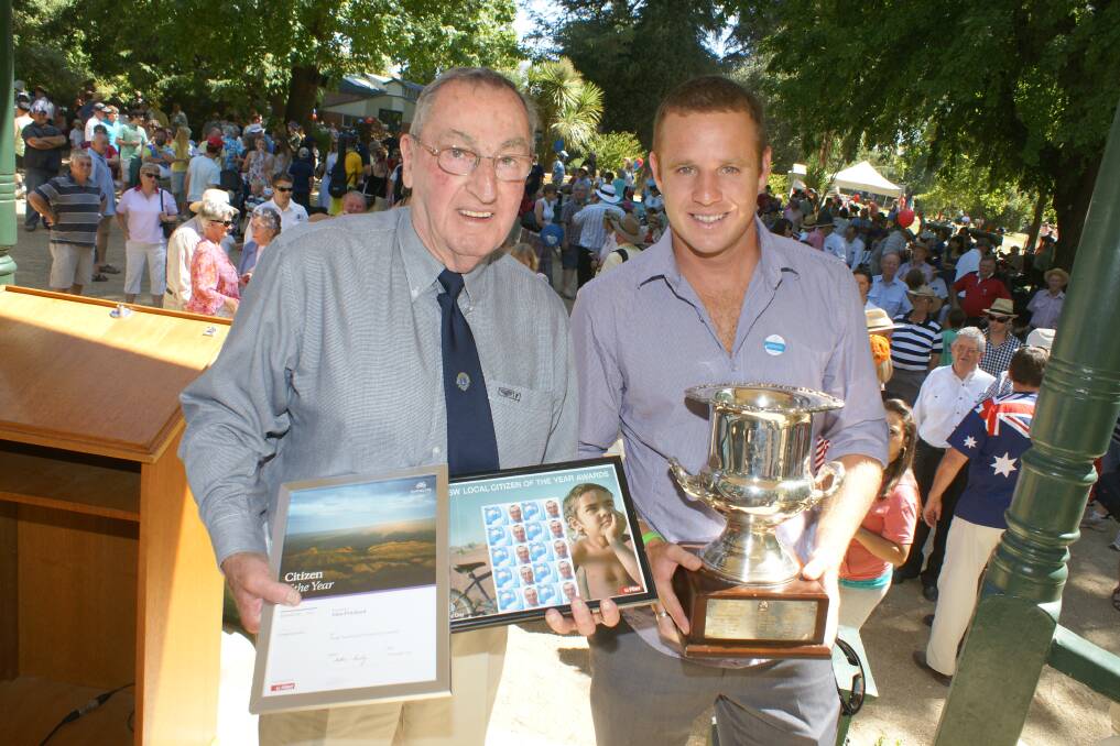 2010: Orange Citizen of the Year - John Pritchard (left), pictured with Australia Day Ambassador Ryan Clark.