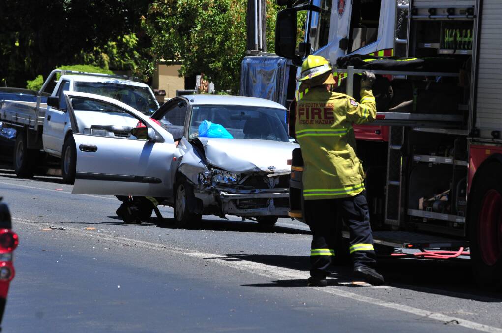 CARNAGE: There were two separate accidents on Peisley Street on Monday afternoon. Photos: JUDE KEOGH