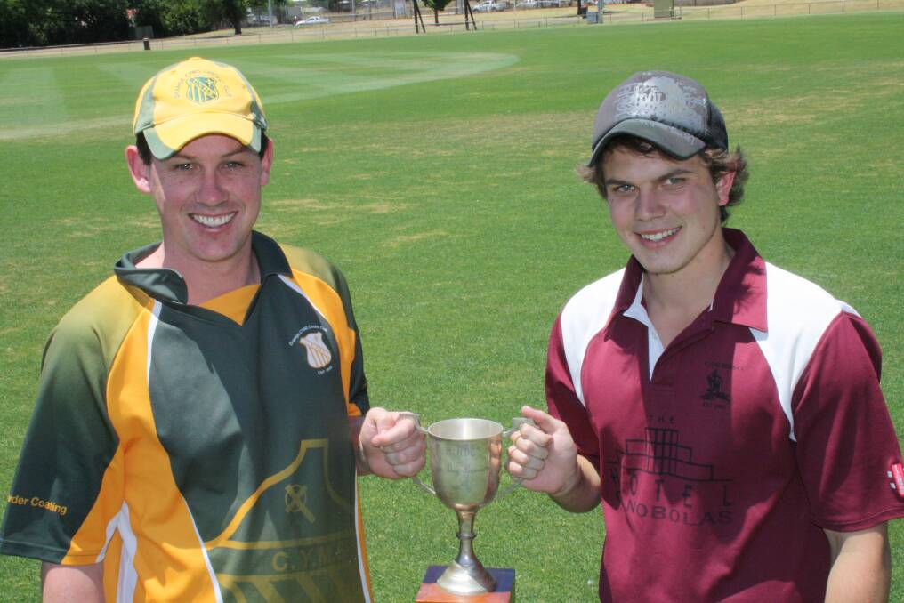AGE BEFORE BEAUTY: CYMS old-timer Dave Neil takes another awkward photo, this time with James Ryan, ahead of the ODCA limited overs final.