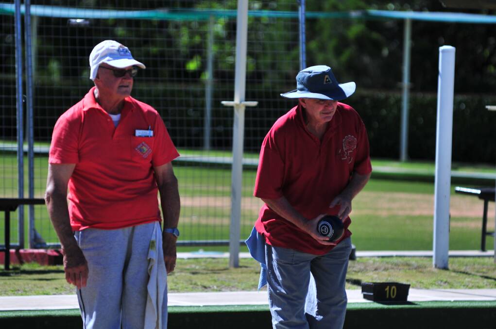 BOWLS: Bede Cassidy and Paul Gower at Orange City Bowling Club. Photo: JUDE KEOGH