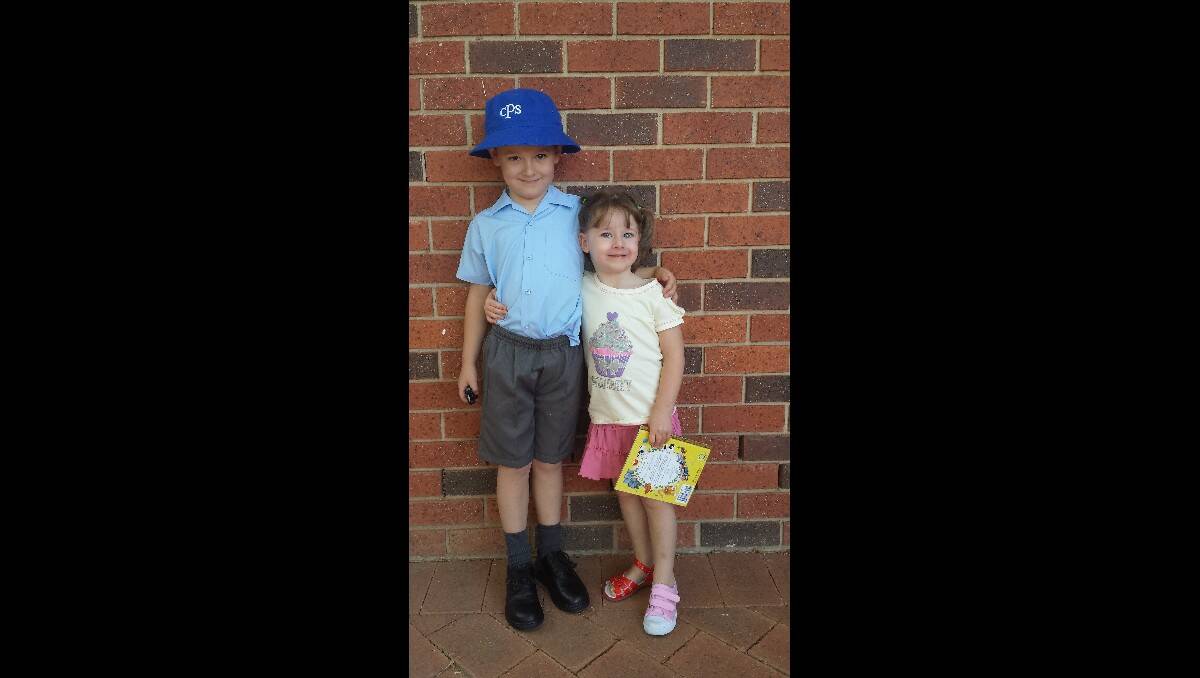 Nick Schmack heads off to kindergarten at Calare Public School. He is pictured with his little sister Olivia.