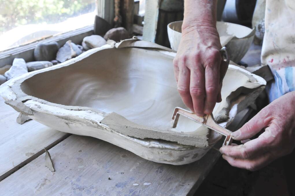HARD AT WORK: Borenore's Ros Auld hard at it in her workshop. Photos: JUDE KEOGH